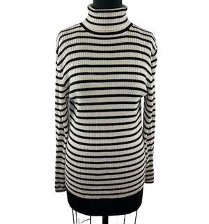 Massimo Dutti Beige Black Top Woo Cashmere Stripe High Neck Size X-Small XS NEW